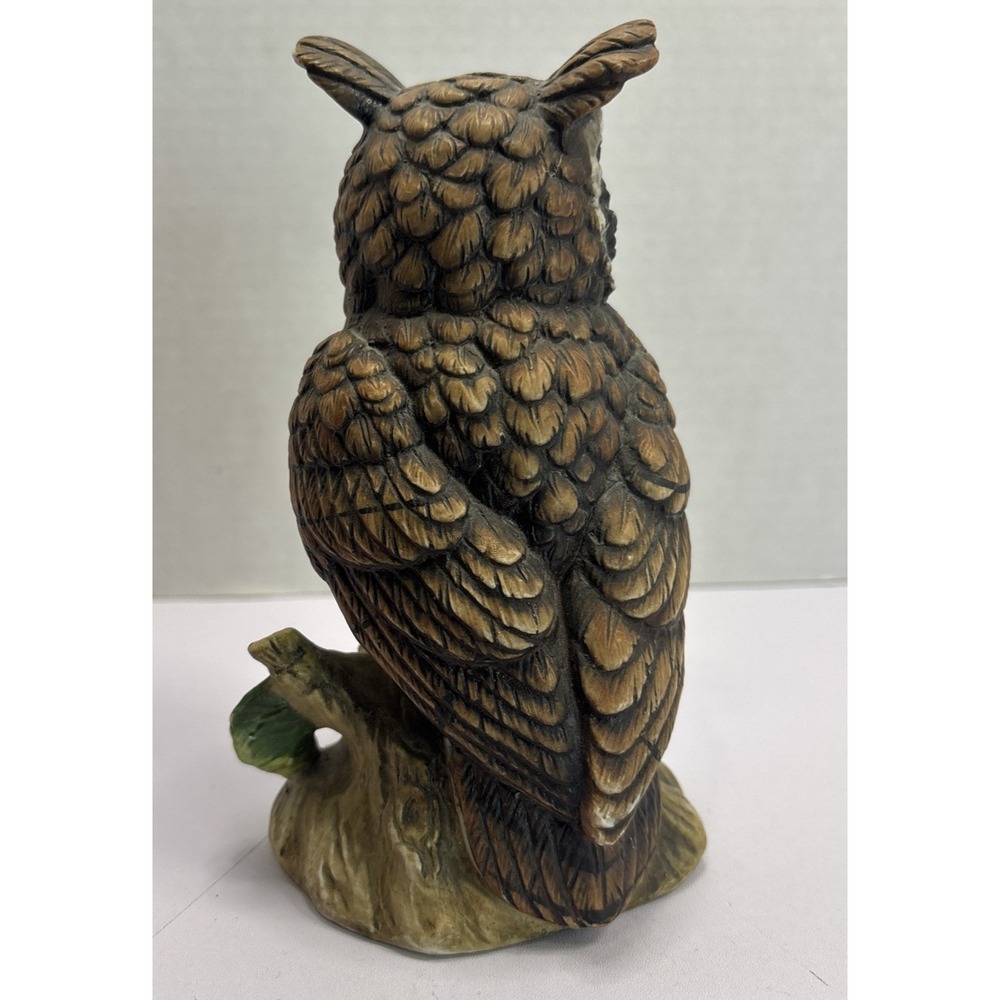 Vtg Ardco Brown And White Owl on Tree Stump Figurine C-3213 Made in Taiwan - Picture 3 of 9